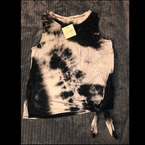 Black & White Tie-Dyed Crop Tie Tank Top